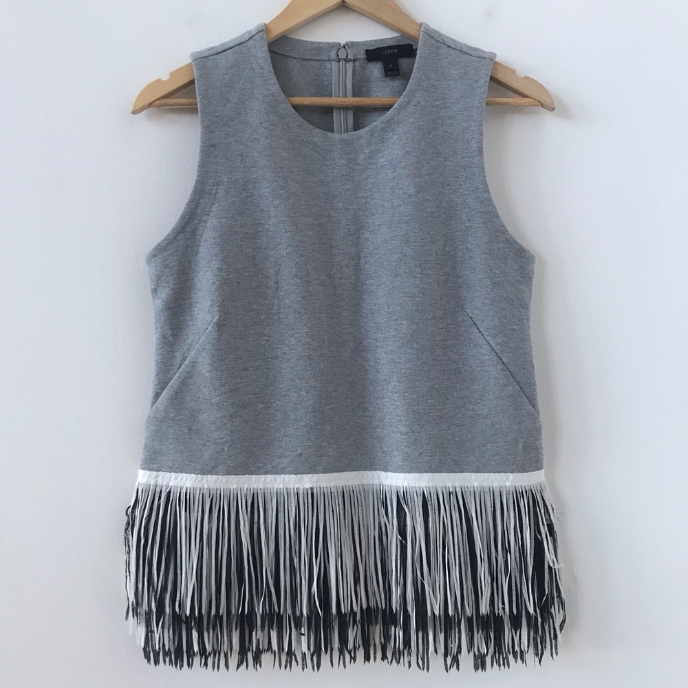 J Crew gray fringed tank